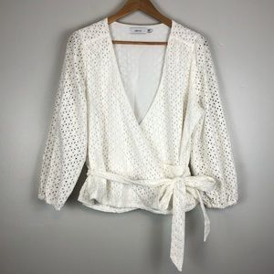 Greylin White Eyelet Surplice Blouse w/ Self Tie